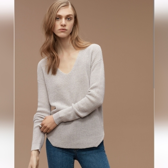 Wilfred Free Wolter Merino Sweater Waffle-knit V-neck sweater grey Medium T7 - Picture 2 of 11